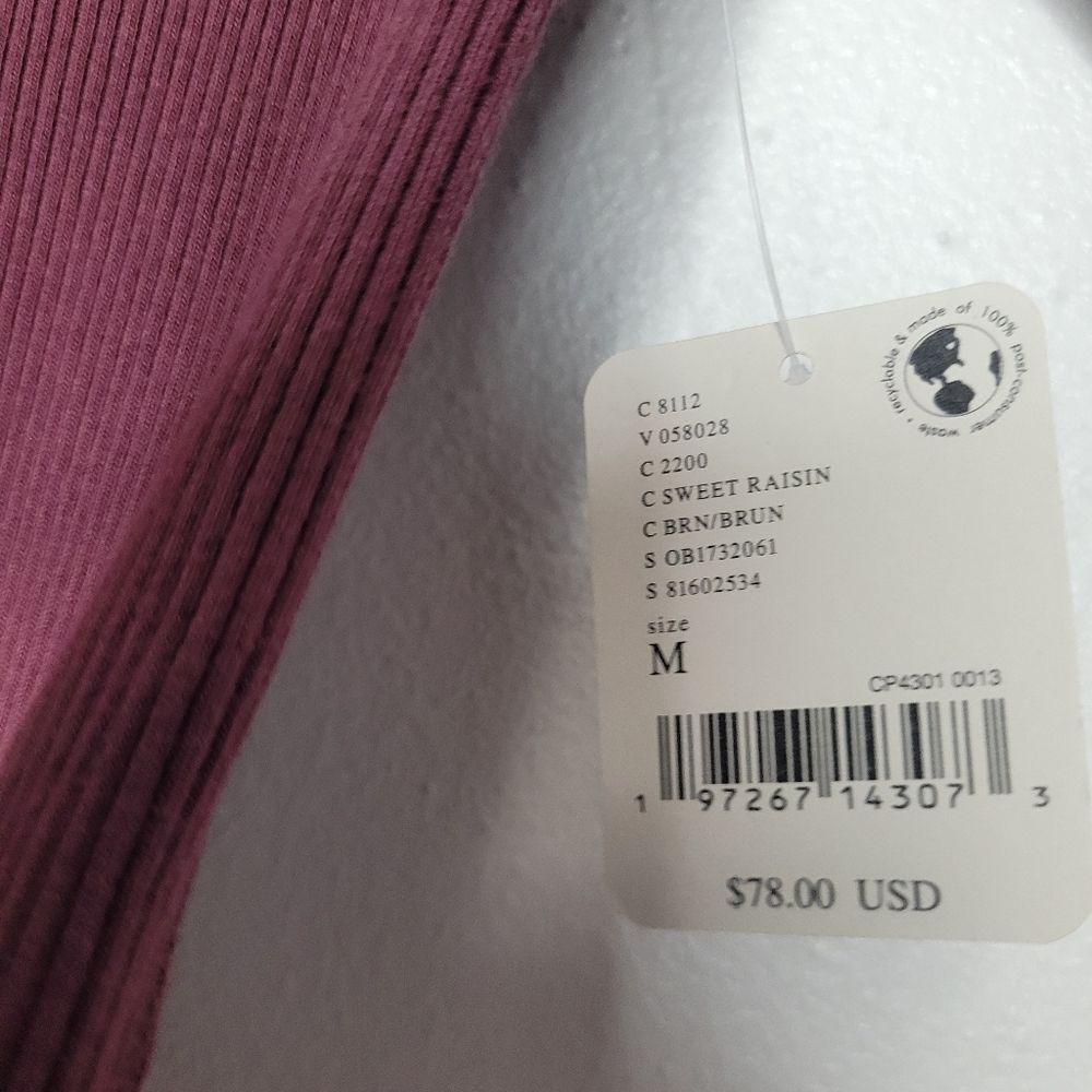 Free People clementine ribbed mixed media top in burgundy Size Medium Nwt - Picture 5 of 8
